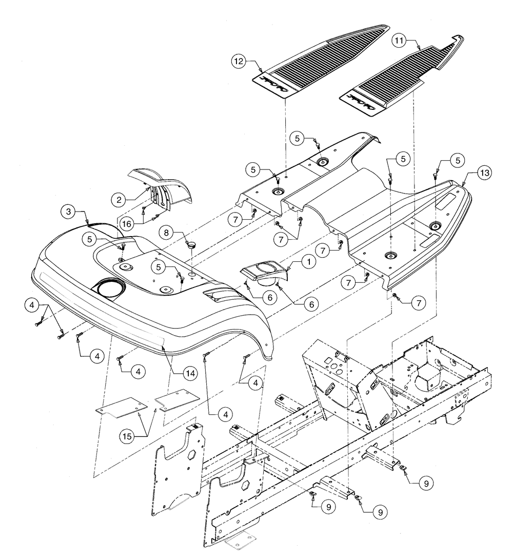 Fender And Running Board Diagram and Parts List for GT2544 K015-Before-13A2D7L710 Cub Cadet Lawn Tractor
